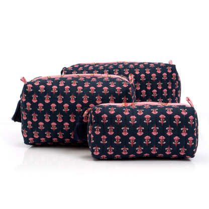 Navy Blossom Travel Pouch